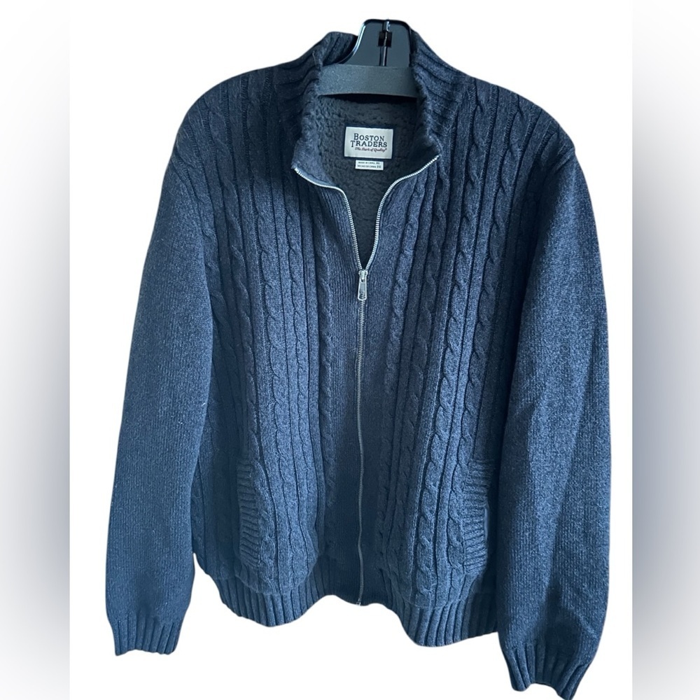 Boston Traders Gray Quiet Luxury Coastal Grandpa Sherpa Lined Sweater Jacket XL